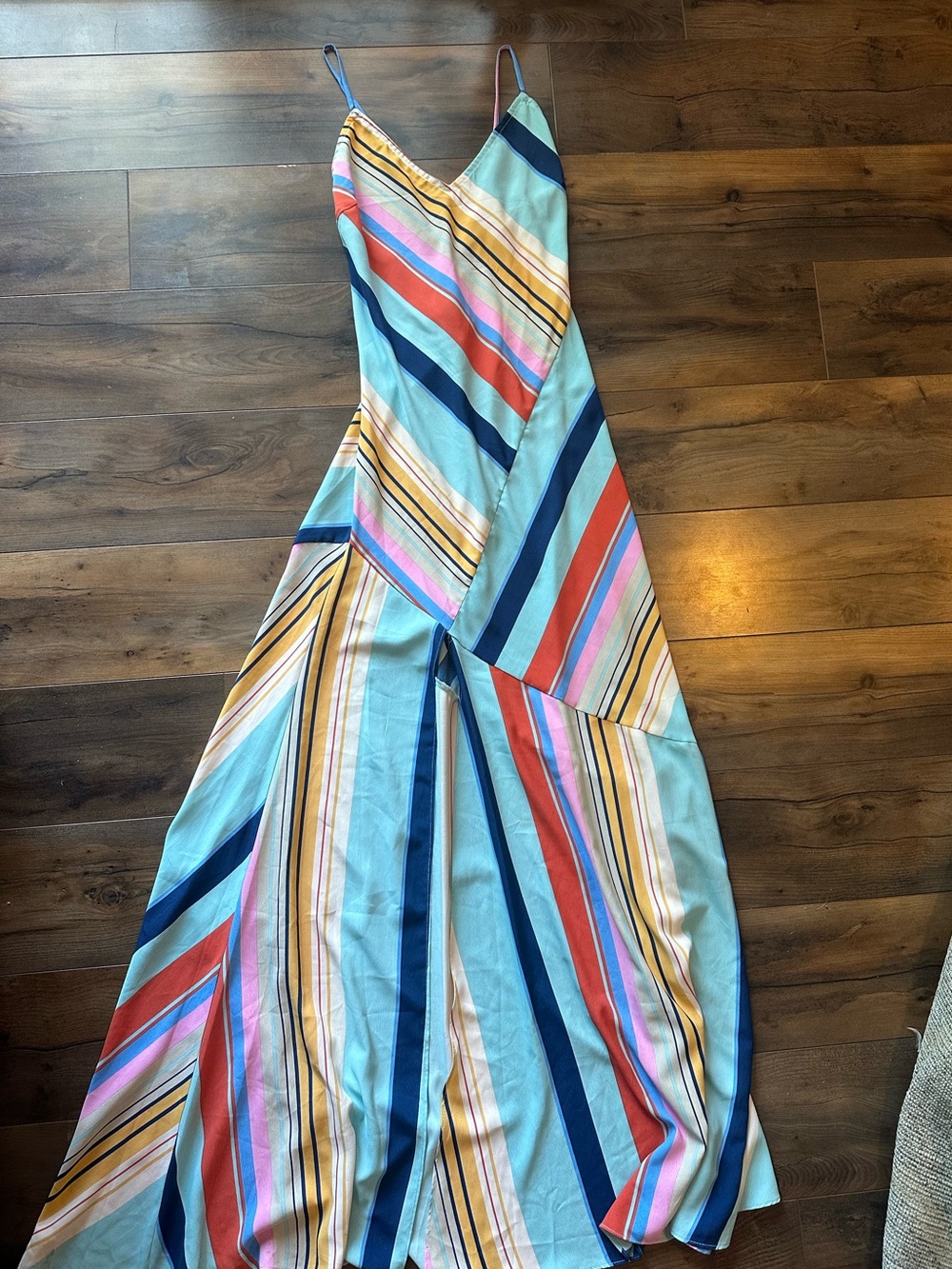 Aakaa Colorblock Stripe Maxi Dress Coastal Vacation Resort Sundress S